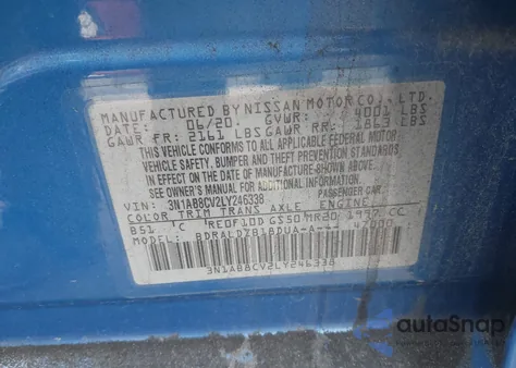 2020 Nissan Sentra Sv Xtronic Cvt z USA, uszkodzony, nr VIN 3N1AB8CV2LY246338